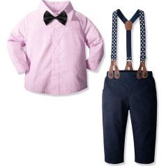 Yilaku 4-Piece Clothing Set for Baby Boys, Romper, Braces, a Vest and Bow Tie, Suit, Celebration, Christening, Wedding, Long Sleeves, for Spring and Summer - Suit pink