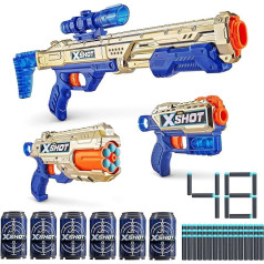 X-Shot Excel Royale Edition Combo Pack - Golden Hawk Eye, Reflex 6, Kickback (48 Darts, 6 Cans), Foam Dart Blaster