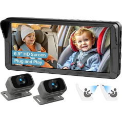Dual Baby Autokamera für 2 Kinder - 6,9 Zoll Split-Screen HD Display, Infrarot Nachtsicht, Einfache Installation, Rücksitzkamera für Säuglings- & Kleinkindsicherheit, Kompatibel mit allen Automodelle