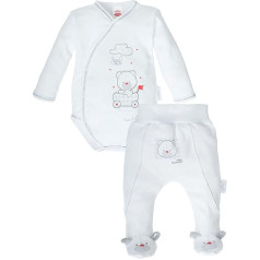 Baby Wrap Bodysuit Trousers with Foot, 2-Piece Set, Neutral Baby Clothing for Newborns, Boys and Girls, 100% Cotton, White