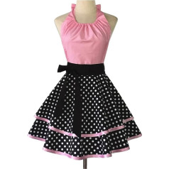 Apron Household Cleaning Anti-Fouling Female Adult Apron Lace Halter Polka Dot 2-Layer Bib Apron Women, pink