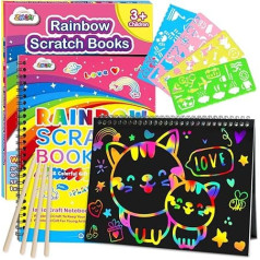 ZMLM Rainbow Scratch Notebooks: 2 Packs Art Craft Scratch Notebooks Kits Magic DIY Paper Accessories Toys for 3-9 Years Old for Children Gifts for Halloween Christmas Birthday Party