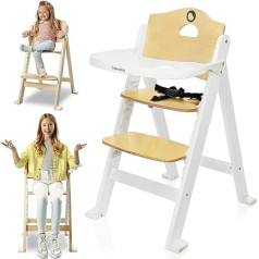 LIONELO Floris 3-in-1 Wooden Children's Chair, Highly Adjustable Chair, Removable Tray, from 6 to 36 Months to 12 Years, 5 Point Safety Belts, Load Capacity up to 15 kg/40 kg (White)