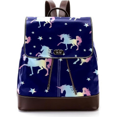 Personalisierte Schultaschen Büchertaschen für Teenager, Einhörner, Sterne, Marineblau, Mehrfarbig, 27x12.3x32cm, Rucksack Rucksäcke