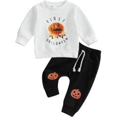 Kids Boys Girls Clothes Set Baby Autumn Halloween Round Neck Long Sleeve Pumpkin Print Top Black Colour Pants Outfits Cute Toddler Outfits A-194