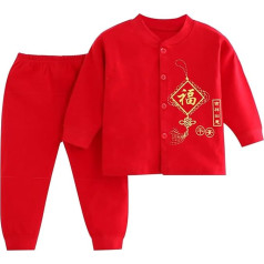 Baby Top Long Sleeve Red Text Print Buttons Solid Color Elastic Waist Pants Baby Boys New Year Outfit Winter Outfit D 3-6 Months, d