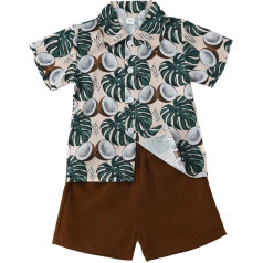 Newborn Bodysuits for Formal Toddler Boys Short Sleeve Cartoon Prints T Shirt Tops Shorts Child Kids Gentleman Outfits, brown