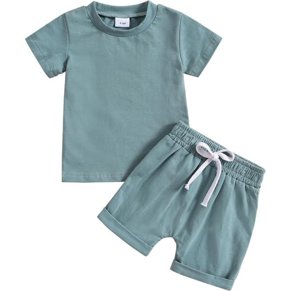 2025 Sommer Jungen Und MäDchen Feste Taste Hemd Hosen Set Casual Shorts Kinderanzüge Elastische Taille Kurze Hose Sportlicher Einfarbiger Outfit Langarmshirt Mit Für 2-14 Jahre