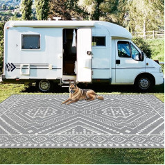 Capslpad Waterproof Outdoor Rug 245 x 305 cm Reversible Geometry Plastic Straw Mat UV-Resistant Camping Area Rug for Picnic Rug RV Deck Garden Backyard Beach Decor, Grey