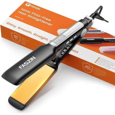 Faszin Professional Straightener, 42 mm Wide Titanium Plates with Negative Ion Function, 30s Fast Heating, Real-time Temperature Display, 11 Adjustable Temperature Levels (130-230℃) - Black