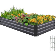 Quictent Raised Bed Metal Plant Bed, Cold Frame Without Base for Garden, Garden Bed 180 x 90 x 30 cm, Cold Frame Plant Pot with Tomato Cages, Grey