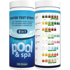 AKSBTEC Pool Test Strips Salt 8 in 1, Pool Salt Content Measure Quick Pool Water Tester for Salt, Ph, Chlorine, Cyanuric Acid, Hardness, Bromine, Pool Tester, Pool Accessories for Swimming Pools, SPA