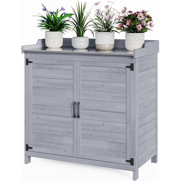 Bealife Plant Table with Base Cabinet, Garden Cabinet with Worktop with 1 Movable Shelf for Indoor and Outdoor Use (Grey, 48 D x 98 W x 95 H)