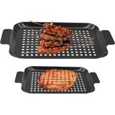 Grill Indoor Cooking, Barbecue Tray Nonstick Grill Pan, Double-Size Basin Cooked, Camping Cookware Pan,16.46x9.96x0.98 Inches for Charcoal Sear, Smoked Grilling