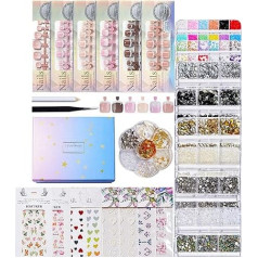Fashion Nails Art Tweezers Dotting Tools Set 3D Charm Beads and Butterfly Stickers Professional Manicure