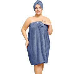 Handtuch in Übergröße für Damen, mit Haartuch, verstellbar, leicht, Spa-Bademantel, bequeme Badetücher, Körperwickel und Haartrockentuch, Dunkelblau, XXL-XXXXL