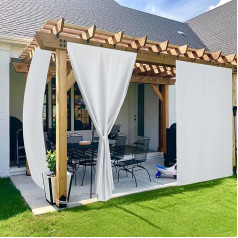 PONY DANCE Outdoor Curtains with Velcro Fastening and Concealed Loops, Weatherproof Sun Protection Curtains for Gazebo and Patio, Set of 2, H 213 x W 132 cm, Grey/White