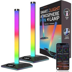 ONLAMP Lighting Smart LED Light Gaming Multicoloured (Pack of 2) - LED Light RGB - 256 Modes, 1600M Colours, Sync with Music & Touch Control - Holder for Gamer Headphones Included