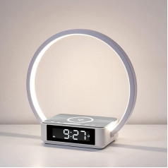WILIT LED Bedside Lamp with Charging Function, 10 W, Light Alarm Clock, Table Lamp, Touch Dimmable with 3 Brightness Levels, Warm Night Light with 10 W Wireless Charger for Bedroom, Grey