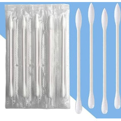 Cotton Swabs - Individually Wrapped Double Tip Paper Sticks for Ears Makeup Pack of 100 (White, Round/Ear Spoon End)