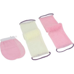 2er-Pack Nylon-Netz-Badeschwamm, Netz-Badeschwamm-Set, Netz-Rückenschrubber, Schnell Trocknender Nylon-Körperpeeling, Netzrücken mit Handschlaufen und 2 Badehandschuhen (Rosa)