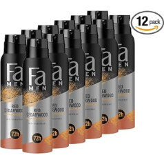 FA Deodorant Spray for Men Red Cedarwood (12 x 150 ml), Deodorant with Powerful & Long-Lasting Fragrance Cedarwood & Whiskey, Perfume-Inspired Fragrance, Vegan Formula, Up to 72 Hours Deodorant