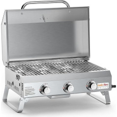 Onlyfire 3 Burner Portable Gas Barbecue Table Gas Grill with Cooking Grate 7 kW Grill Surface 56.5 x 34 cm with Thermometer, Lid Foldable Legs BBQ Camping Grill for Patio, Balcony and Garden