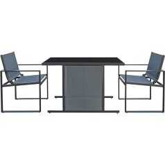 Ondis24 Balcony Furniture Garden Furniture Set, Small Garden Set 3 Pieces with Table and 2 Folding Chairs, Space-Saving, Easy to Store, Safety Glass, Grey