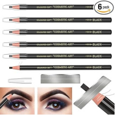Waterproof Eyebrows Pencil Tattoo Makeup and Microblading Supplies Kit Permanent Eye Brow Liners in 5 Colours Waterproof Eyebrow Pencils Peel - Brow Pencil Set for Marking (6 Black)