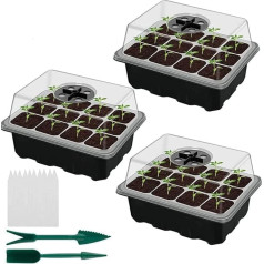 Mini Greenhouse Propagation Set, Seedling Starter Trays, Propagation Greenhouse, Indoor Greenhouse, Propagation Box, Greenhouse Propagation Tray with Lid and Ventilation for Seedling Plants, Pack of 3