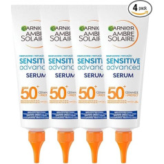 Garnier Ambre Solaire Sensitive Advanced Serum Sun Protection for Face and Body SPF 50+ Ultra High Protection UVA UVB Hypoallergenic Formula Waterproof Ceramide Protect - 4 Bottles of 127 ml