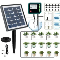 Solar Watering System Automatic Set, Automatic Watering System Garden with 12 Timer Modes + 15 m Hose for Garden, Balcony Plants, Outdoor Pot Plants (Solar)