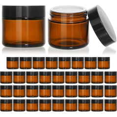 KEYWING 35 Pack Amber Round Glass Jars, 2oz Cream Jars with Black Lid and Inner Liners, Empty Cosmetic Containers for Cream, Lotion