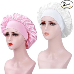 Aneta Silk Bonnet for Sleeping with Elastic Band, Soft Satin in Colourful Pink and White, Pack of 2