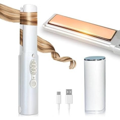 Straightener Wireless with 5000 mAh Battery Titanium Hair Straightener and Curling Iron 2 in 1 Mini Portable Travel Straightener 3 Adjustable Temperatures Faster Heating for All Hair Types (White)