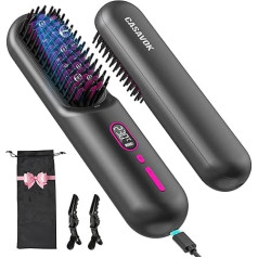 Wireless Straightening Brush for Travel, Negative Ion Hair Straightener Brush, Portable Brush with Rechargeable 9600 mAh Battery, Mini Straightening Brush Wireless for Women, Anti-scalding, 12 Temp