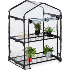 Relaxdays Balcony Greenhouse, 2 Levels, H x W x D 94 x 67 x 49 cm, Foil Greenhouse, PVC Film, Steel, Transparent/Black