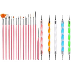 20 Piece Nail Brush Set, Includes 15 Brushes + 5 Dotting Pen Nail Art Brushes, Nail Brushes, Nail Art Brushes, Acrylic Brushes for Nails for UV Gel and Acrylic Nails Art Brush DIY