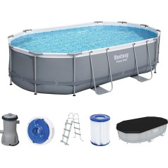 Bestway Power Steel Frame Pool Complete Set with Filter Pump 488 x 305 x 107 cm Oval Grey