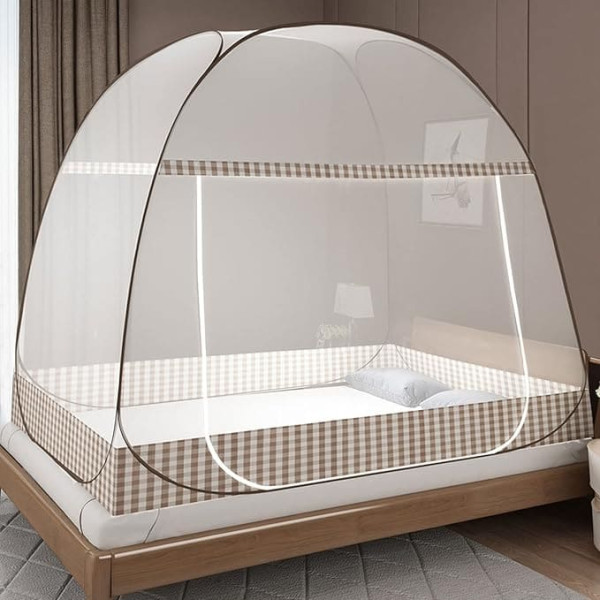 Mosquito Net Bed Pop Up, Foldable Bed Mosquito Net, Portable Travel Mosquito Net, Mosquito Camping Tent for Bedroom Outdoor Camping, Easy Installation, Fine Mesh (190 x 100 x 100 cm, Brown)