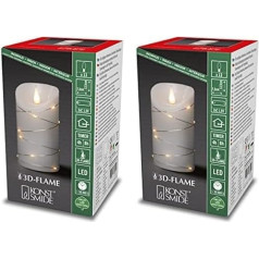 Konstsmide LED Real Wax Candle, White, with 3D Flame and Silver Wire, with 4h and 8h Timer, 1 Warm White Diode / 13 LED Drops, Battery Operated, Indoor - 1834-190 (Pack of 2)