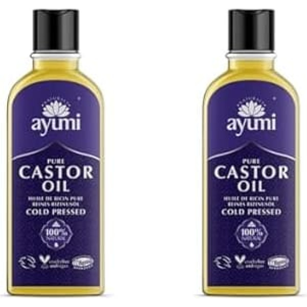 Ayumi Pure Castor Oil, Natural Hair Treatment, Cold Pressed Castor Oil for Hair, Eyelashes & Eyebrows. With Vitamin E, Omega 6 & 9. 2 x 150 ml