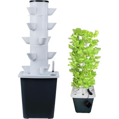Garden Hydroponic Growing System 15/20/25/30 Pods Hydroponics Tower Aeroponics Grow Kit Aquaponics Planting System with Hydrating Pump, Adapter, Net Pots, Timer for Herbs, Fruits and Vegetab