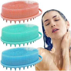 Silicone Body Scrubber Easy Clean 2 in 1 Bath and Shampoo Brush Scalp Massager Foams Well Durable and More Hygienic Than Traditional Loofah (Blue & Green & Pink)