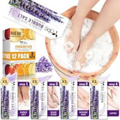 Foot Mask: Bubble Salt, Sugar Scrub, Massage Mask, Massage Lotion in a Box, 4 Steps Foot Care for Removing Calluses, Foot Bath Additive for Rockene Feet (3 Set, Lavender Fragrance)