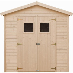 Wooden Garden Shed with Impregnated Base - Storage Room with Windows - H 228 x 222 x 233 cm / 4.2 m² Natural Wood Shiplap Shed - Garden Workshop - Bicycle Tool Shed M351+M351G
