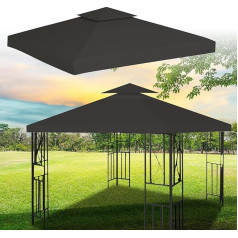 Sonnewelt Gazebo Roof, 3 x 3 m, Gazebo Replacement Roof, Waterproof Party Tent, Replacement Cover, Double Roof, Protective Cover, UV Protection, Gazebo Cover, Marquee Canopy, Grey