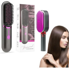 Hair Straightener Brush for Negative Ion Hair, Portable Wireless Straightener Hair Straightener Cordless Straightener with USB Charging Function, 2 in 1 Negative Ion Hair Straightening Brush