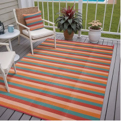 PureCozy Waterproof Outdoor Patio Rug Plastic 5x8 Inch Reversible Lightweight Outdoor Orange Red Stripe Indoor Outdoor Washable Camping