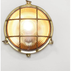 Licht-Erlebnisse Serifos Outdoor Wall Light Brass Glass IP64 House Entrance Diameter 21 cm E27 Max. 18 W Round Maritime Grid Rustic Outdoor Light Garden